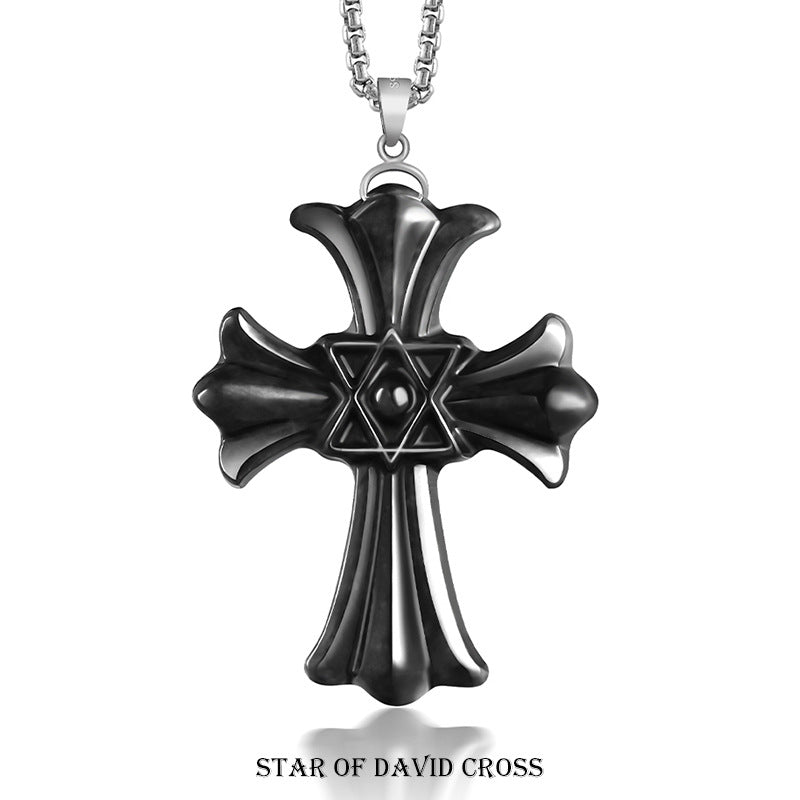 Natural Black Jadeite Hexagram Cross Pendant Necklace | Sterling Silver Clasp | Gift Box with Certification | Spiritual Jewelry, Witchcraft Protection, Unique Holiday Gift