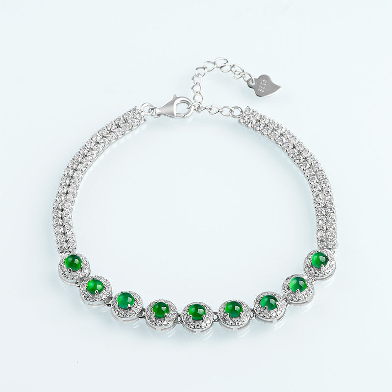 Natural Vibrant Green Jadeite Bracelet with Sterling Silver Setting | Gift Box with Certification | Luxury Jewelry, Christmas Birthday Gift for Women