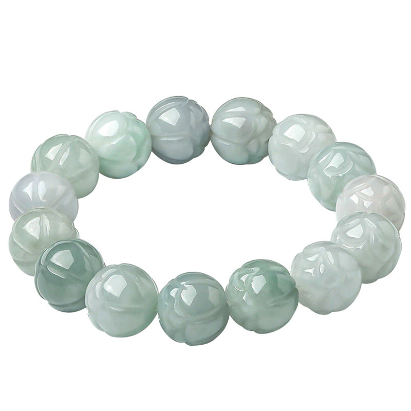 Hand-Carved Natural Grade A Jadeite Bead Bracelet | Adjustable Elastic String | Gift Box with Certification | Spiritual Energy Jewelry, Birthday Gift for Her Him