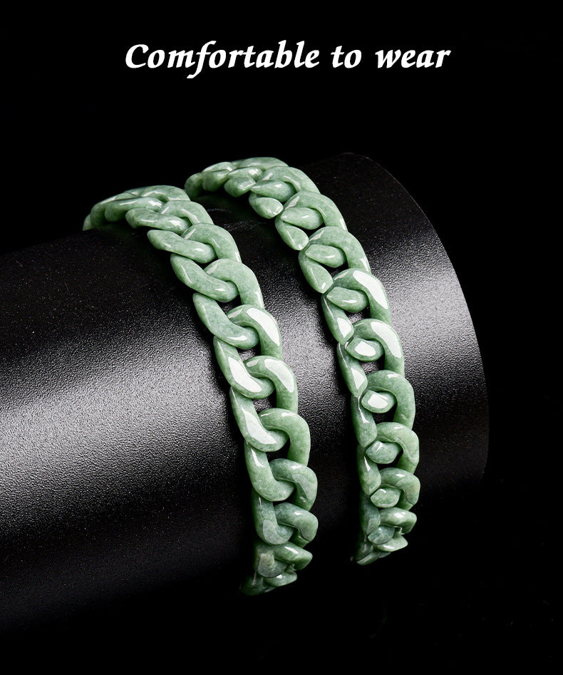 Sterling Men's Jade Necklace Gift | Solid Natural Jadeite Cuban Link Chain | Titanium Steel Clasp in Blue, Green, White