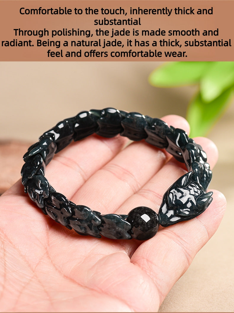 Natural Mystic Black Jadeite Dragon Bone Adjustable Bracelet - Gift Boxed with Certification | Ethical Luxury Jewelery | Unique Holiday Gift for Men & Women