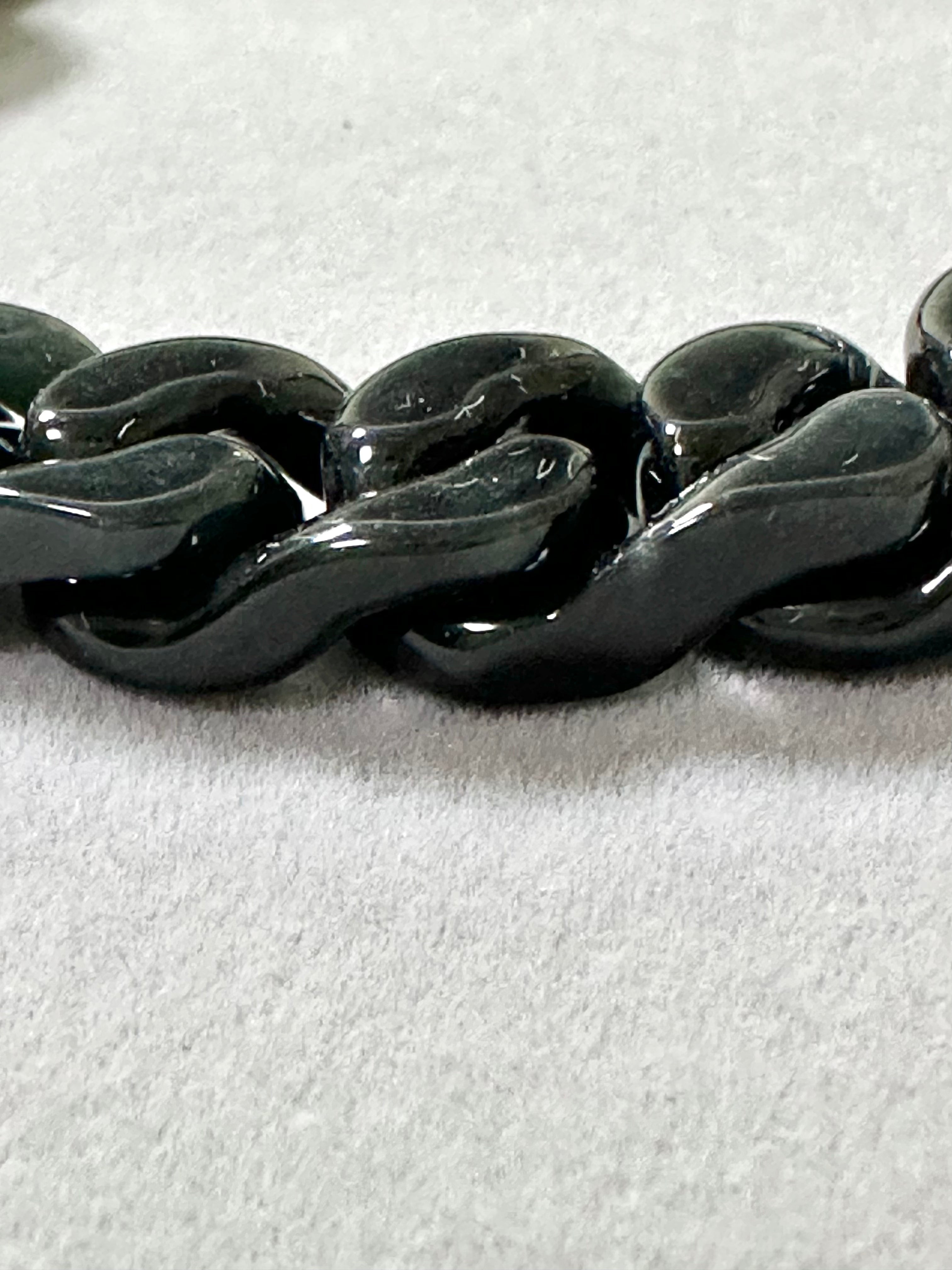 Solid Link Natural Jade Cuban Chain Bracelet - Jet Black & Gun Grey Titanium Steel, Handmade Hiphop Mens Jewelry, Adjustable Unisex Streetwear Accessory