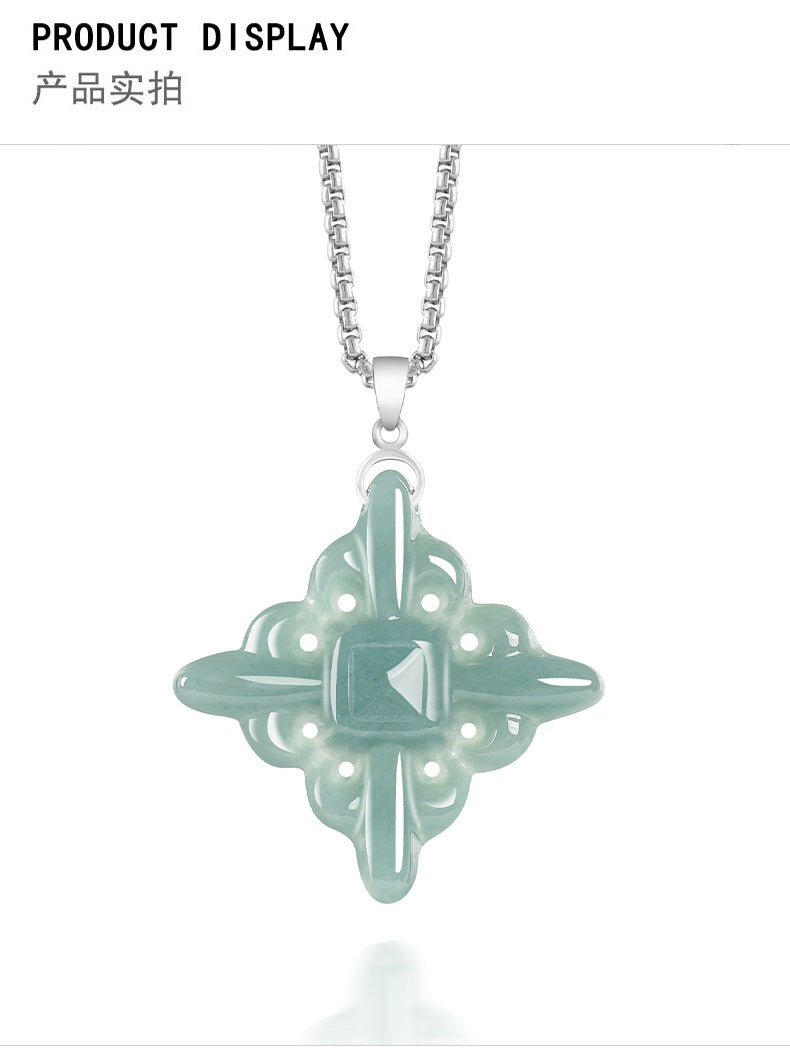 Genuine Natural Jadeite Iris Flower Cross Pendant Necklace, Sterling Silver S925, Blue Green Jade Jewelry, Gift for Her, Christian Faith Gift