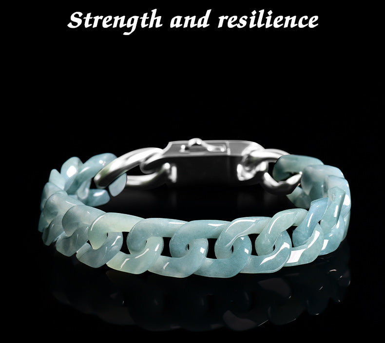 Sterling Men's Jade Necklace Gift | Solid Natural Jadeite Cuban Link Chain | Titanium Steel Clasp in Blue, Green, White
