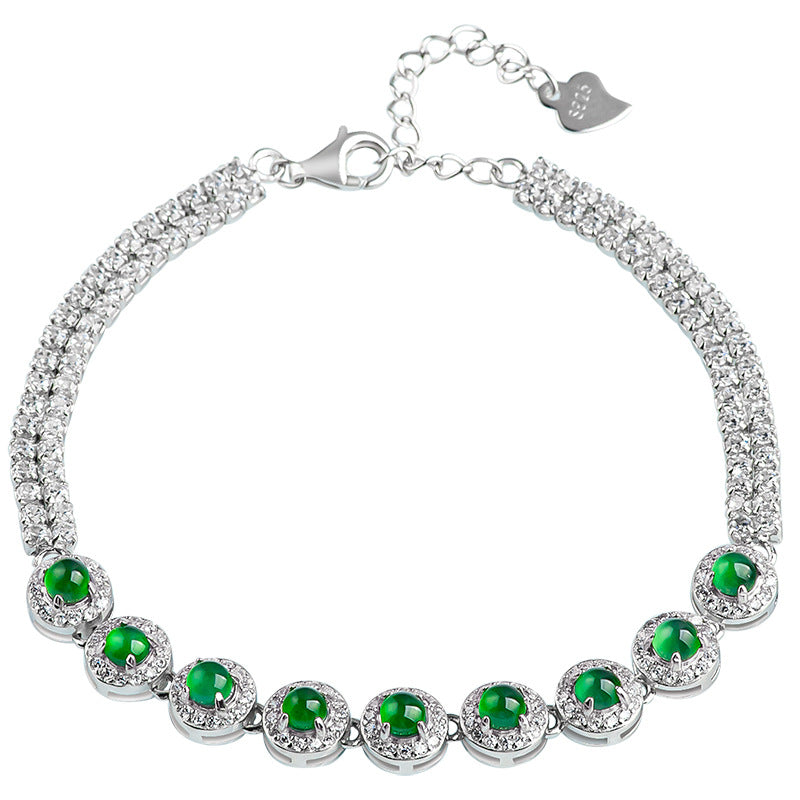 Natural Vibrant Green Jadeite Bracelet with Sterling Silver Setting | Gift Box with Certification | Luxury Jewelry, Christmas Birthday Gift for Women