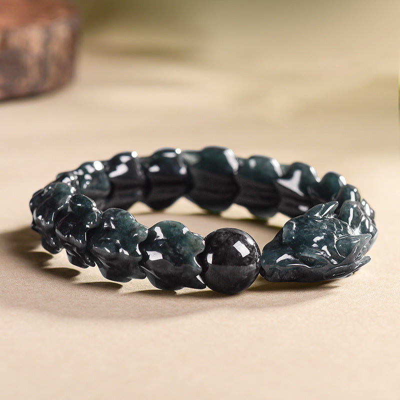 Natural Mystic Black Jadeite Dragon Bone Adjustable Bracelet - Gift Boxed with Certification | Ethical Luxury Jewelery | Unique Holiday Gift for Men & Women
