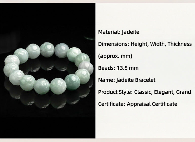 Hand-Carved Natural Grade A Jadeite Bead Bracelet | Adjustable Elastic String | Gift Box with Certification | Spiritual Energy Jewelry, Birthday Gift for Her Him