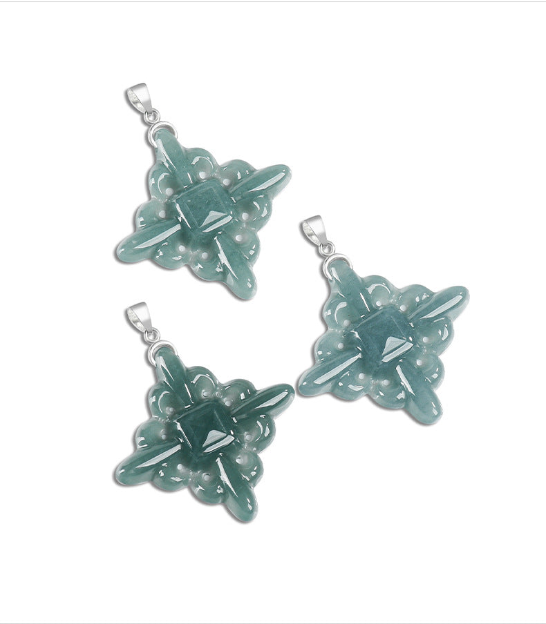 Genuine Natural Jadeite Iris Flower Cross Pendant Necklace, Sterling Silver S925, Blue Green Jade Jewelry, Gift for Her, Christian Faith Gift
