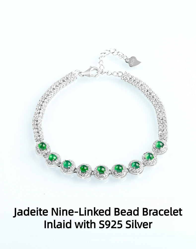 Natural Vibrant Green Jadeite Bracelet with Sterling Silver Setting | Gift Box with Certification | Luxury Jewelry, Christmas Birthday Gift for Women