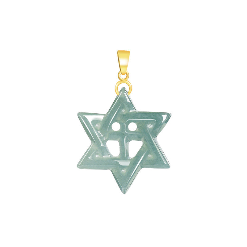 Sterling Silver Hexagram Cross Necklace with Natural A-Grade Blue Water Jadeite