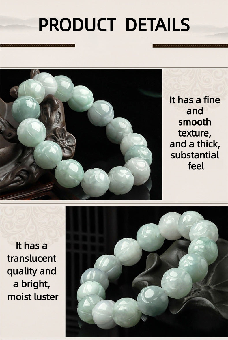 Hand-Carved Natural Grade A Jadeite Bead Bracelet | Adjustable Elastic String | Gift Box with Certification | Spiritual Energy Jewelry, Birthday Gift for Her Him