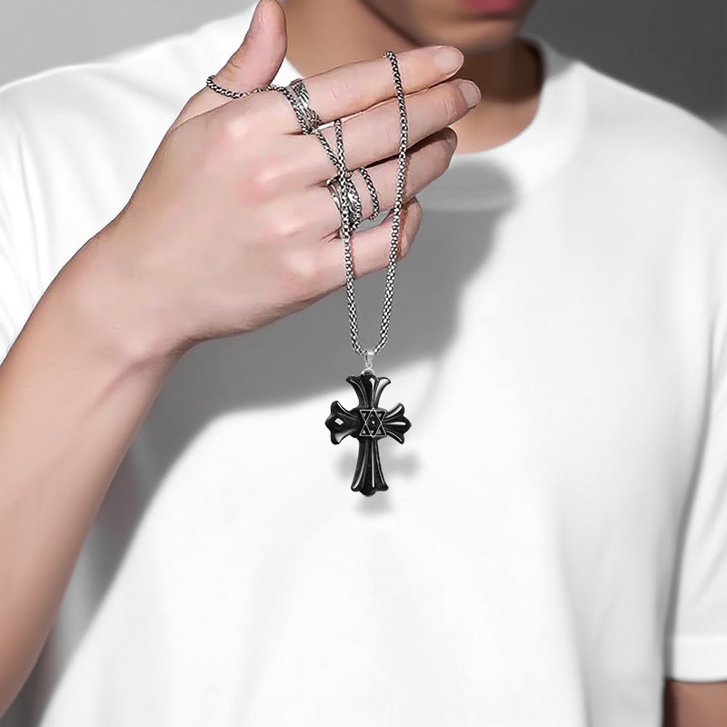 Natural Black Jadeite Hexagram Cross Pendant Necklace | Sterling Silver Clasp | Gift Box with Certification | Spiritual Jewelry, Witchcraft Protection, Unique Holiday Gift