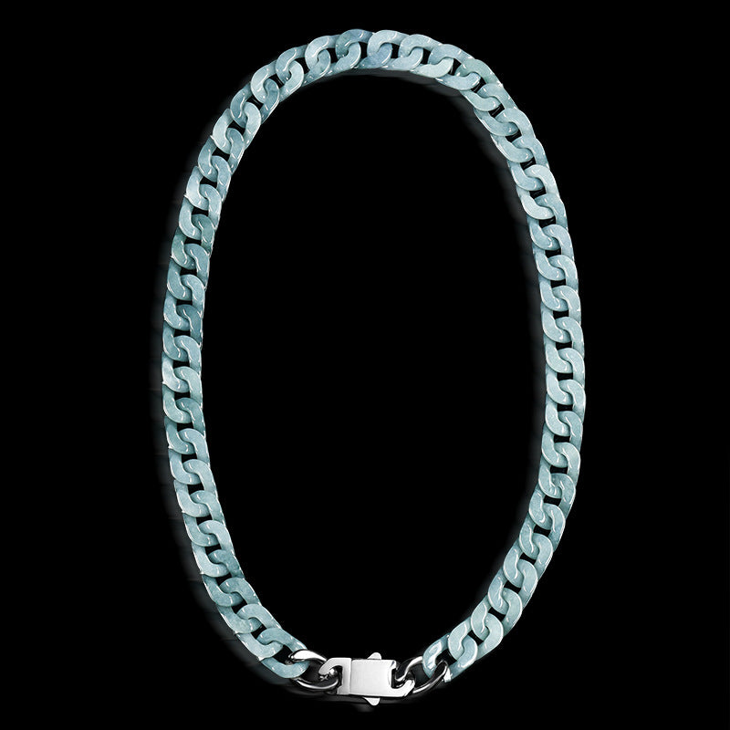 Sterling Men's Jade Necklace Gift | Solid Natural Jadeite Cuban Link Chain | Titanium Steel Clasp in Blue, Green, White