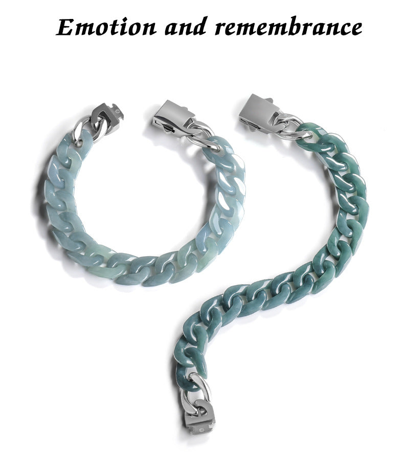 Sterling Men's Jade Necklace Gift | Solid Natural Jadeite Cuban Link Chain | Titanium Steel Clasp in Blue, Green, White