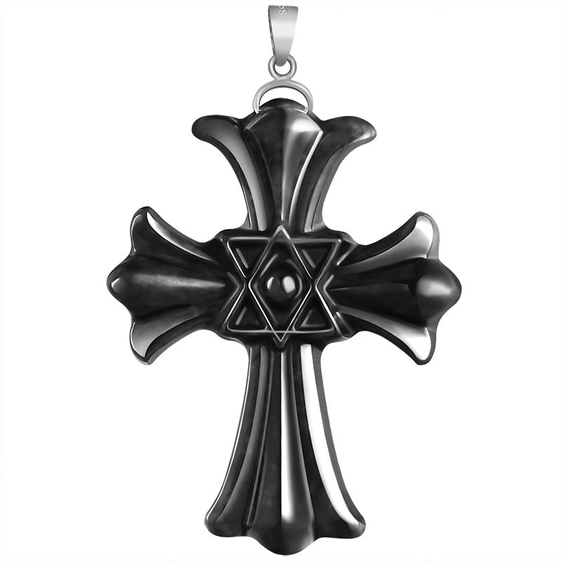 Natural Black Jadeite Hexagram Cross Pendant Necklace | Sterling Silver Clasp | Gift Box with Certification | Spiritual Jewelry, Witchcraft Protection, Unique Holiday Gift