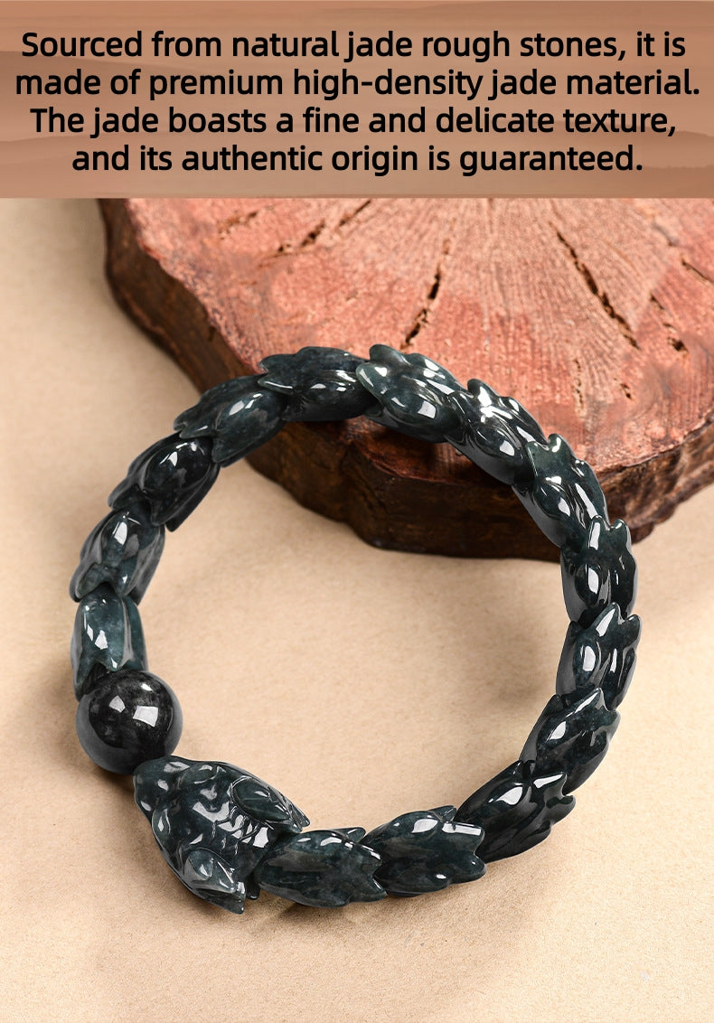 Natural Mystic Black Jadeite Dragon Bone Adjustable Bracelet - Gift Boxed with Certification | Ethical Luxury Jewelery | Unique Holiday Gift for Men & Women