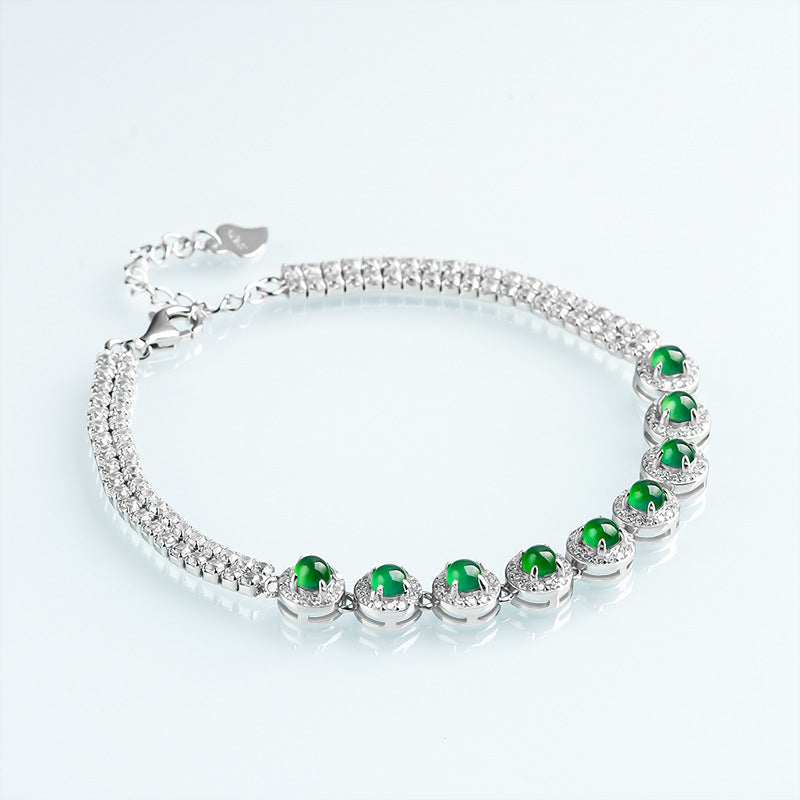 Natural Vibrant Green Jadeite Bracelet with Sterling Silver Setting | Gift Box with Certification | Luxury Jewelry, Christmas Birthday Gift for Women