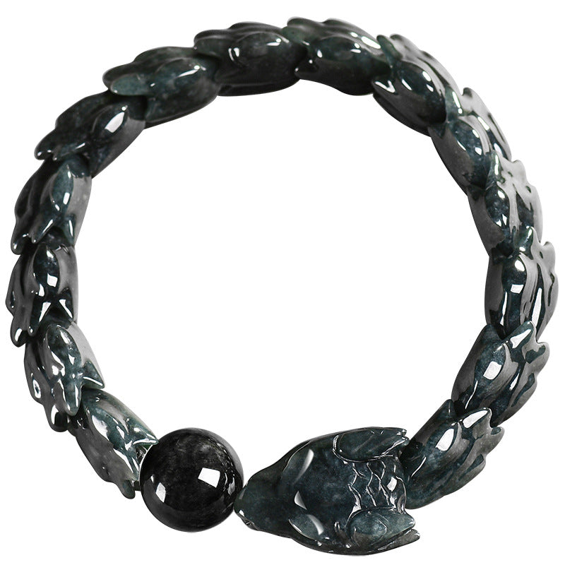 Natural Mystic Black Jadeite Dragon Bone Adjustable Bracelet - Gift Boxed with Certification | Ethical Luxury Jewelery | Unique Holiday Gift for Men & Women
