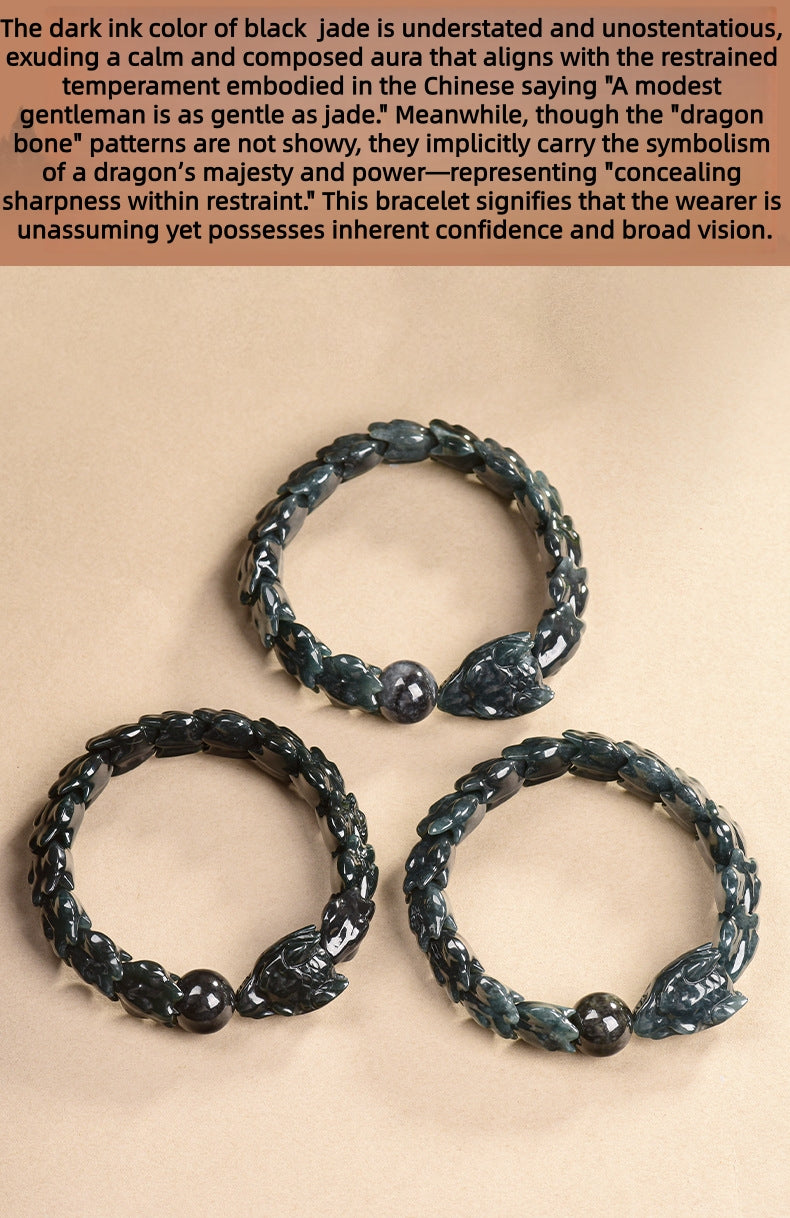 Natural Mystic Black Jadeite Dragon Bone Adjustable Bracelet - Gift Boxed with Certification | Ethical Luxury Jewelery | Unique Holiday Gift for Men & Women