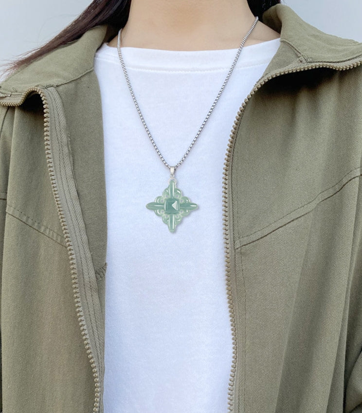 Genuine Natural Jadeite Iris Flower Cross Pendant Necklace, Sterling Silver S925, Blue Green Jade Jewelry, Gift for Her, Christian Faith Gift