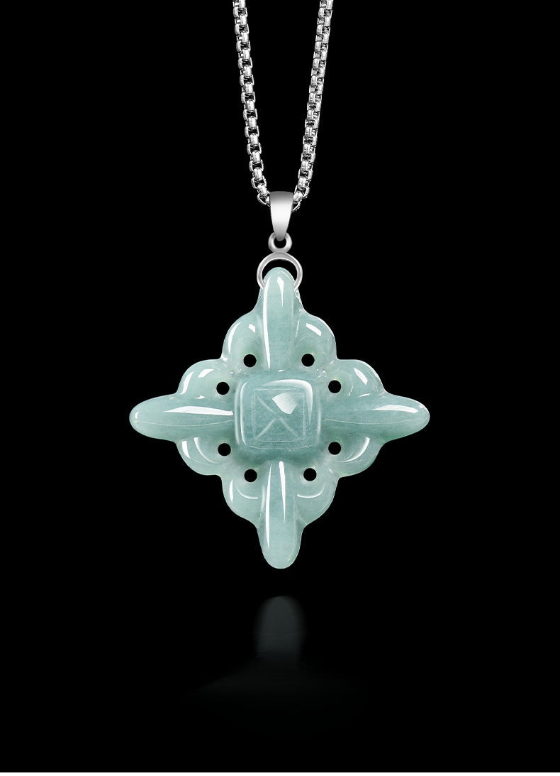 Genuine Natural Jadeite Iris Flower Cross Pendant Necklace, Sterling Silver S925, Blue Green Jade Jewelry, Gift for Her, Christian Faith Gift