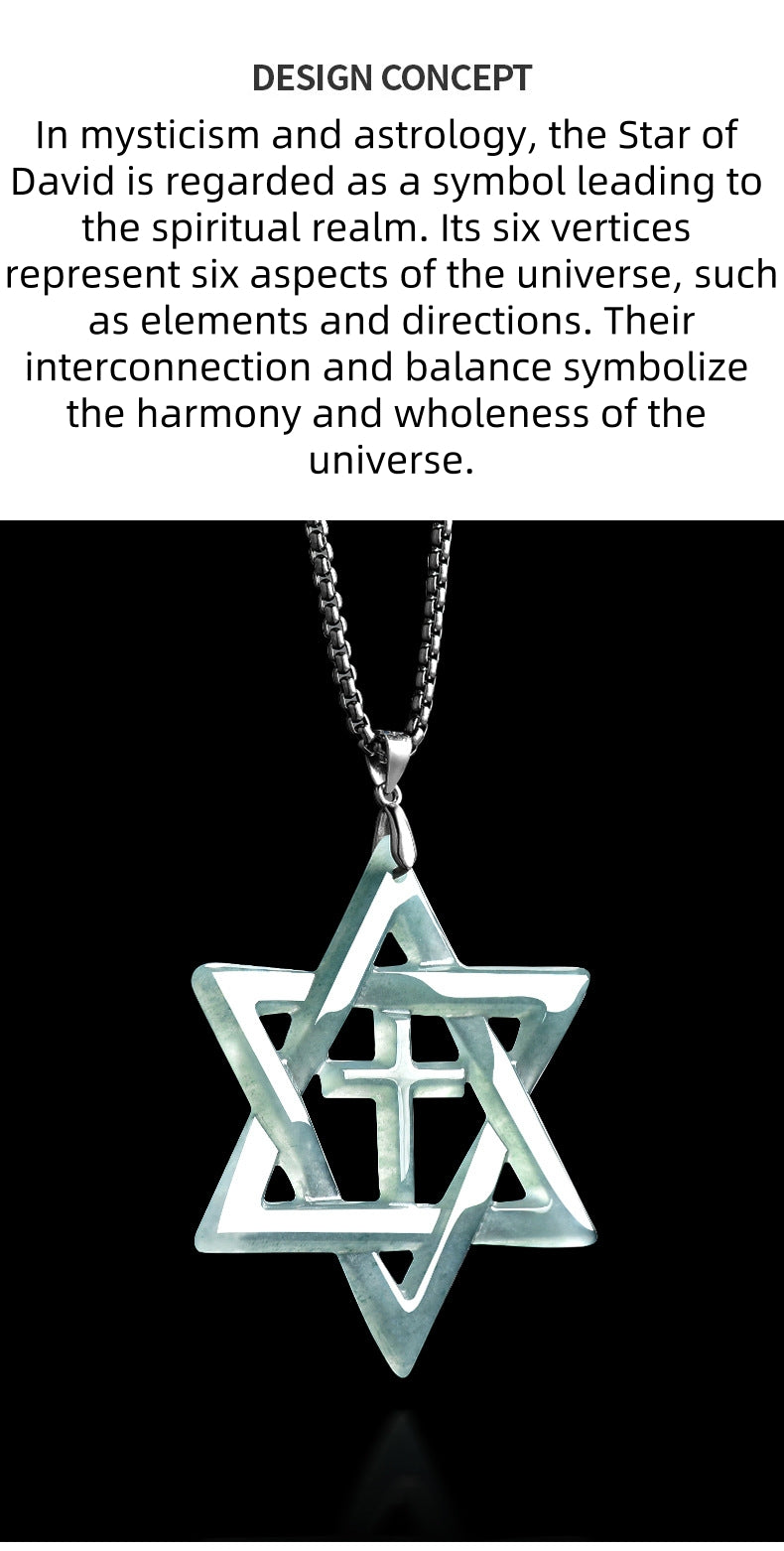 Sterling Silver Hexagram Cross Necklace with Natural A-Grade Blue Water Jadeite
