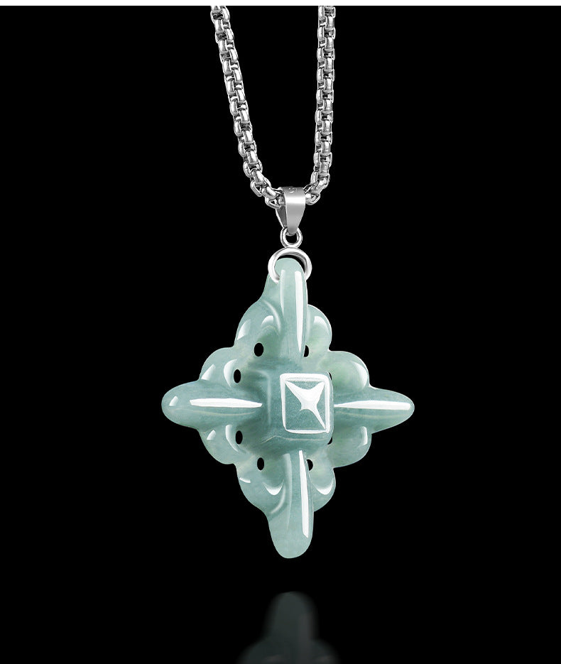Genuine Natural Jadeite Iris Flower Cross Pendant Necklace, Sterling Silver S925, Blue Green Jade Jewelry, Gift for Her, Christian Faith Gift