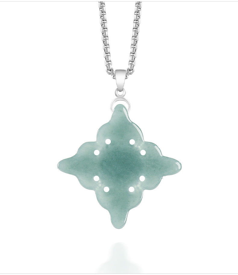 Genuine Natural Jadeite Iris Flower Cross Pendant Necklace, Sterling Silver S925, Blue Green Jade Jewelry, Gift for Her, Christian Faith Gift