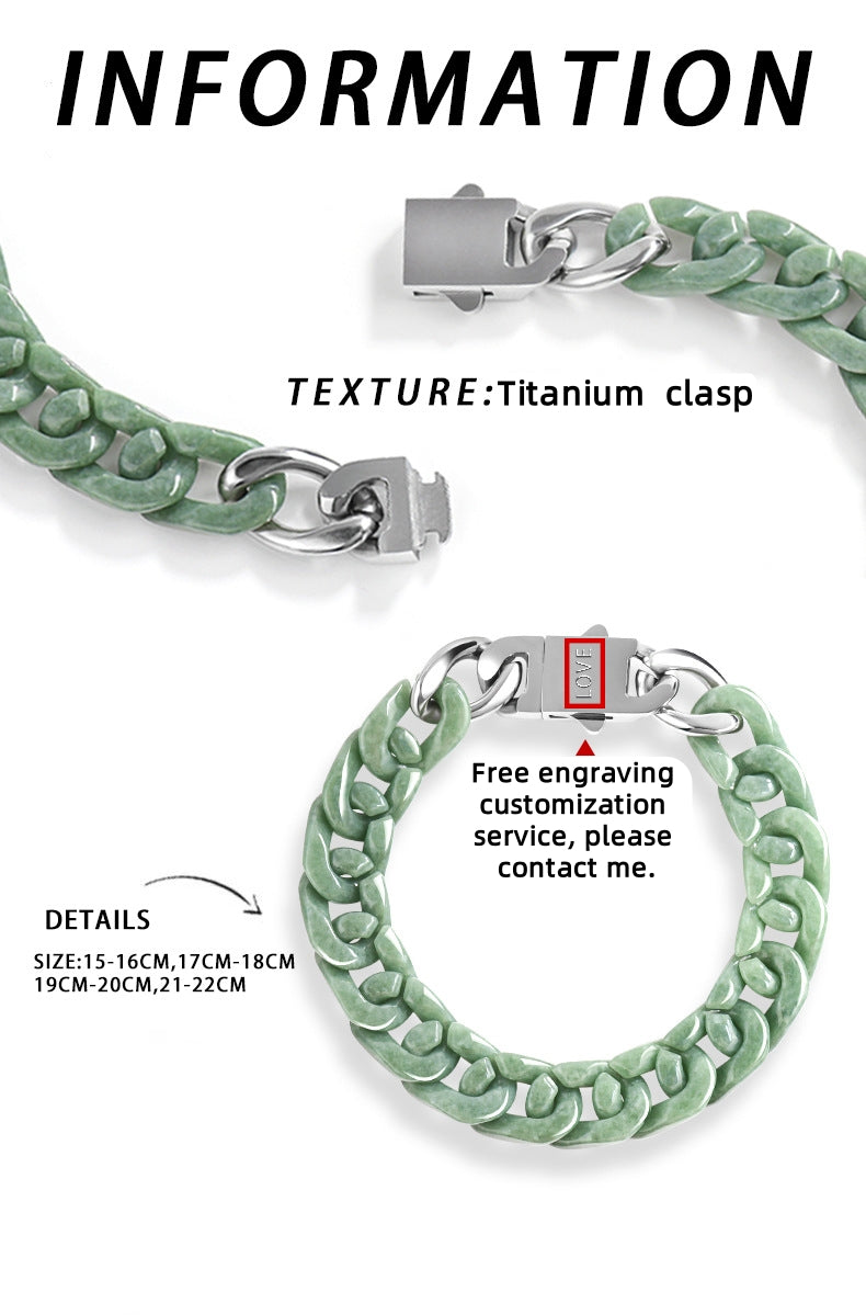 Sterling Men's Jade Necklace Gift | Solid Natural Jadeite Cuban Link Chain | Titanium Steel Clasp in Blue, Green, White