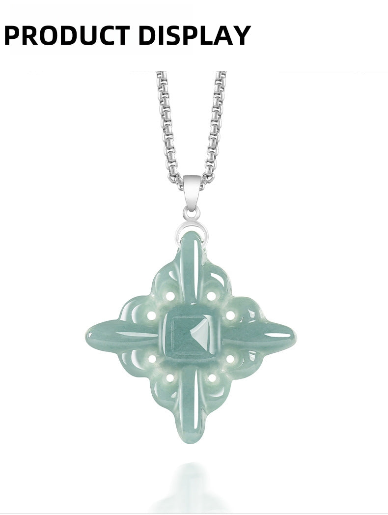 Genuine Natural Jadeite Iris Flower Cross Pendant Necklace, Sterling Silver S925, Blue Green Jade Jewelry, Gift for Her, Christian Faith Gift