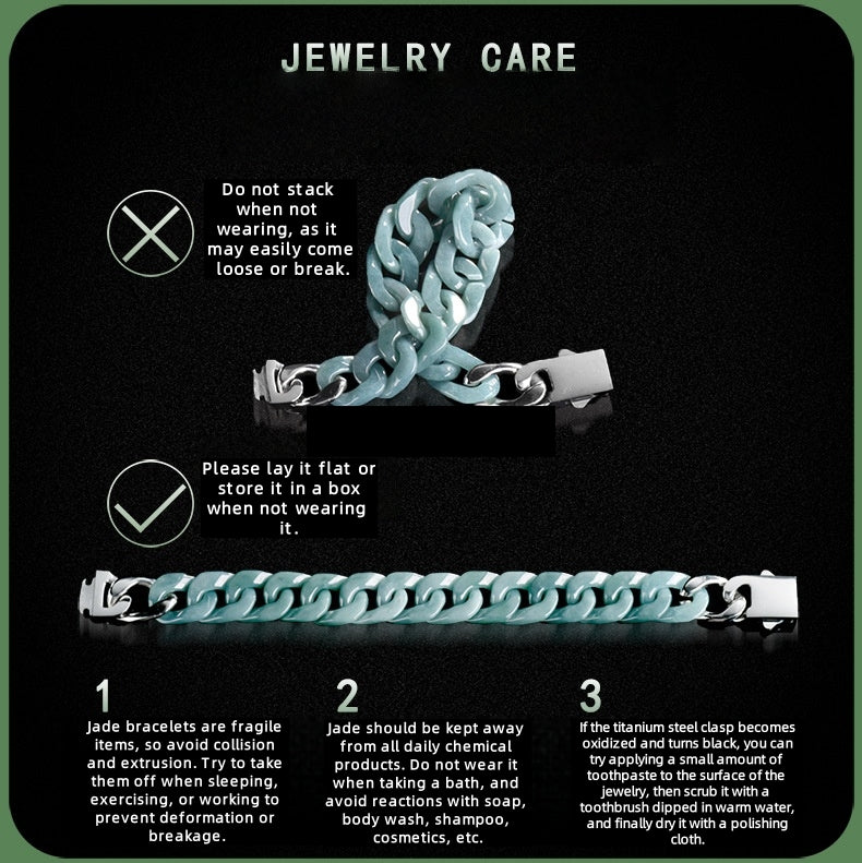 Sterling Men's Jade Necklace Gift | Solid Natural Jadeite Cuban Link Chain | Titanium Steel Clasp in Blue, Green, White