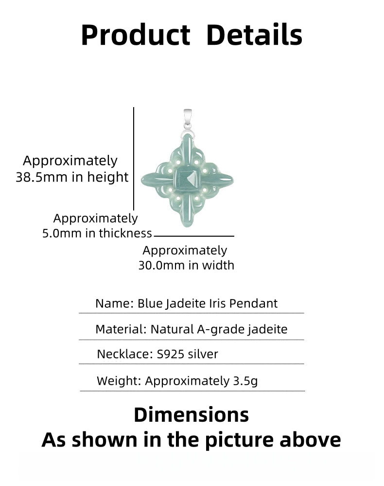 Genuine Natural Jadeite Iris Flower Cross Pendant Necklace, Sterling Silver S925, Blue Green Jade Jewelry, Gift for Her, Christian Faith Gift