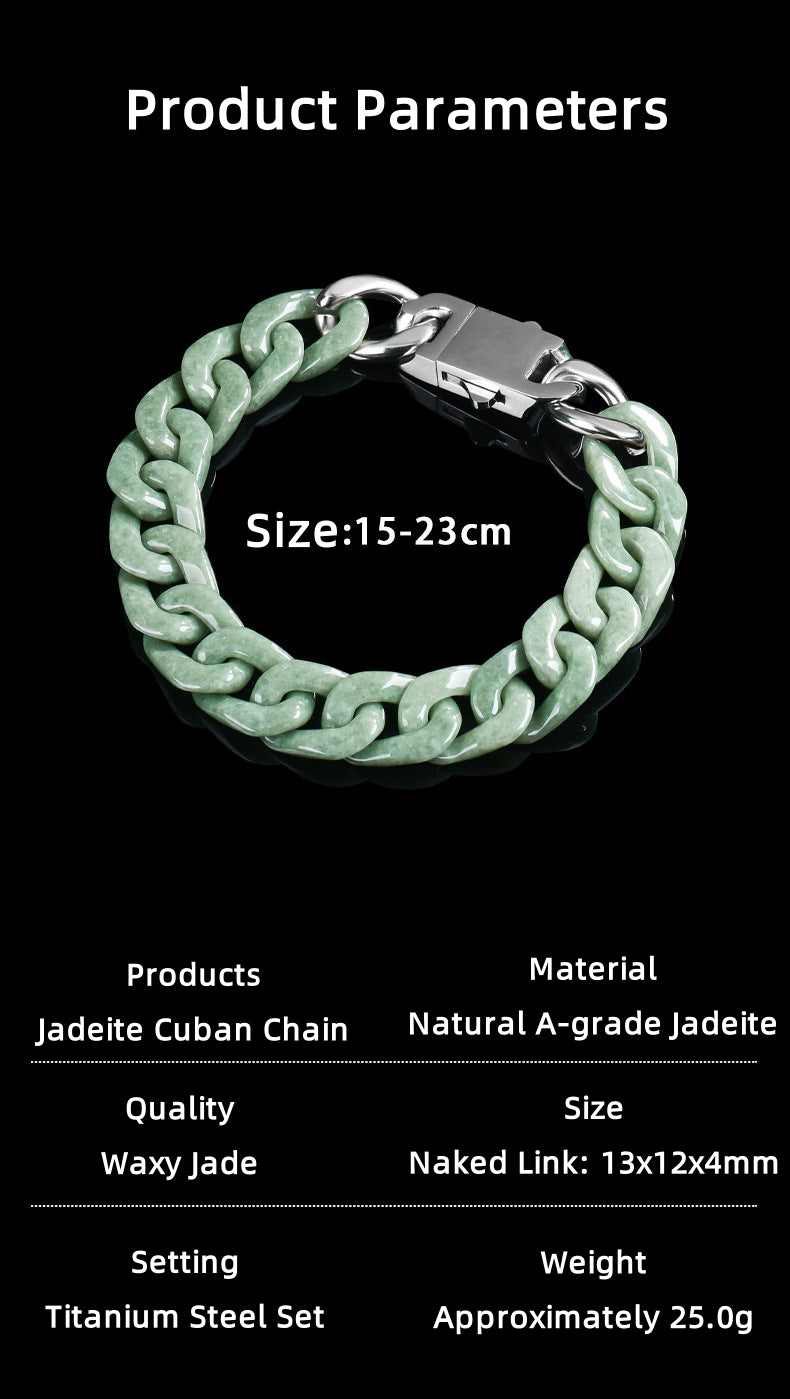Sterling Men's Jade Necklace Gift | Solid Natural Jadeite Cuban Link Chain | Titanium Steel Clasp in Blue, Green, White