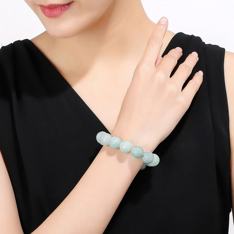 Hand-Carved Natural Grade A Jadeite Bead Bracelet | Adjustable Elastic String | Gift Box with Certification | Spiritual Energy Jewelry, Birthday Gift for Her Him