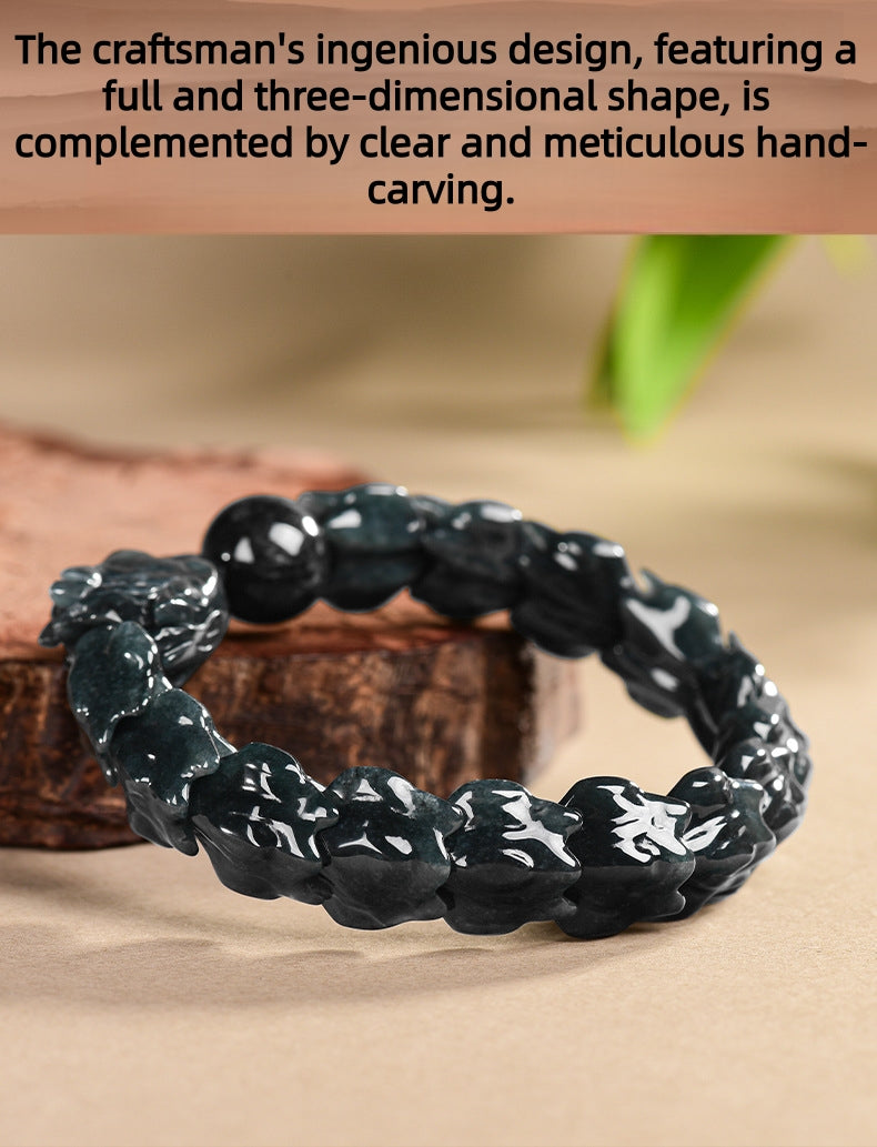 Natural Mystic Black Jadeite Dragon Bone Adjustable Bracelet - Gift Boxed with Certification | Ethical Luxury Jewelery | Unique Holiday Gift for Men & Women