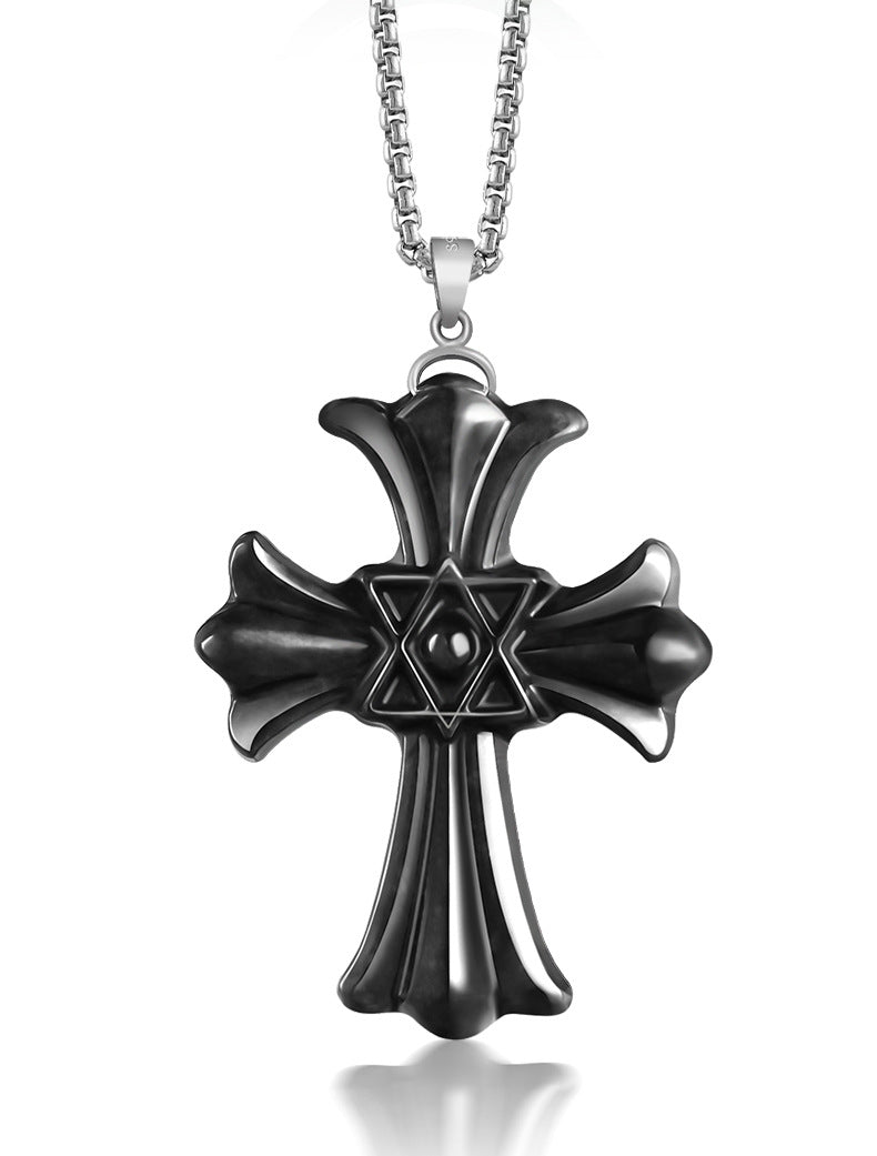 Natural Black Jadeite Hexagram Cross Pendant Necklace | Sterling Silver Clasp | Gift Box with Certification | Spiritual Jewelry, Witchcraft Protection, Unique Holiday Gift