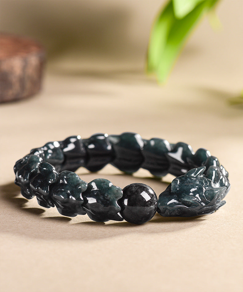 Natural Mystic Black Jadeite Dragon Bone Adjustable Bracelet - Gift Boxed with Certification | Ethical Luxury Jewelery | Unique Holiday Gift for Men & Women