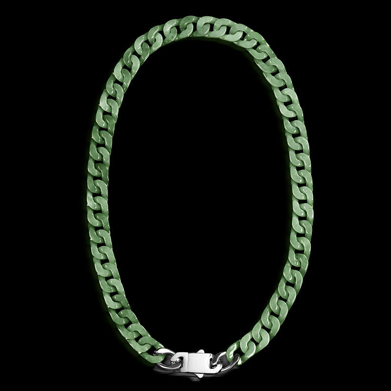 Sterling Men's Jade Necklace Gift | Solid Natural Jadeite Cuban Link Chain | Titanium Steel Clasp in Blue, Green, White