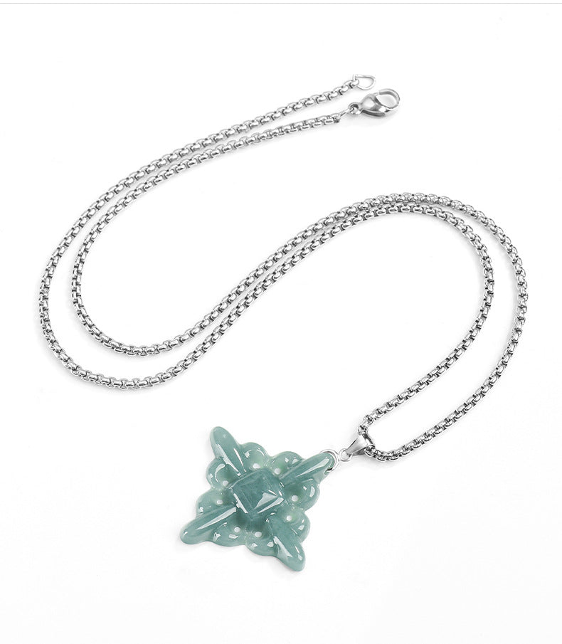 Genuine Natural Jadeite Iris Flower Cross Pendant Necklace, Sterling Silver S925, Blue Green Jade Jewelry, Gift for Her, Christian Faith Gift