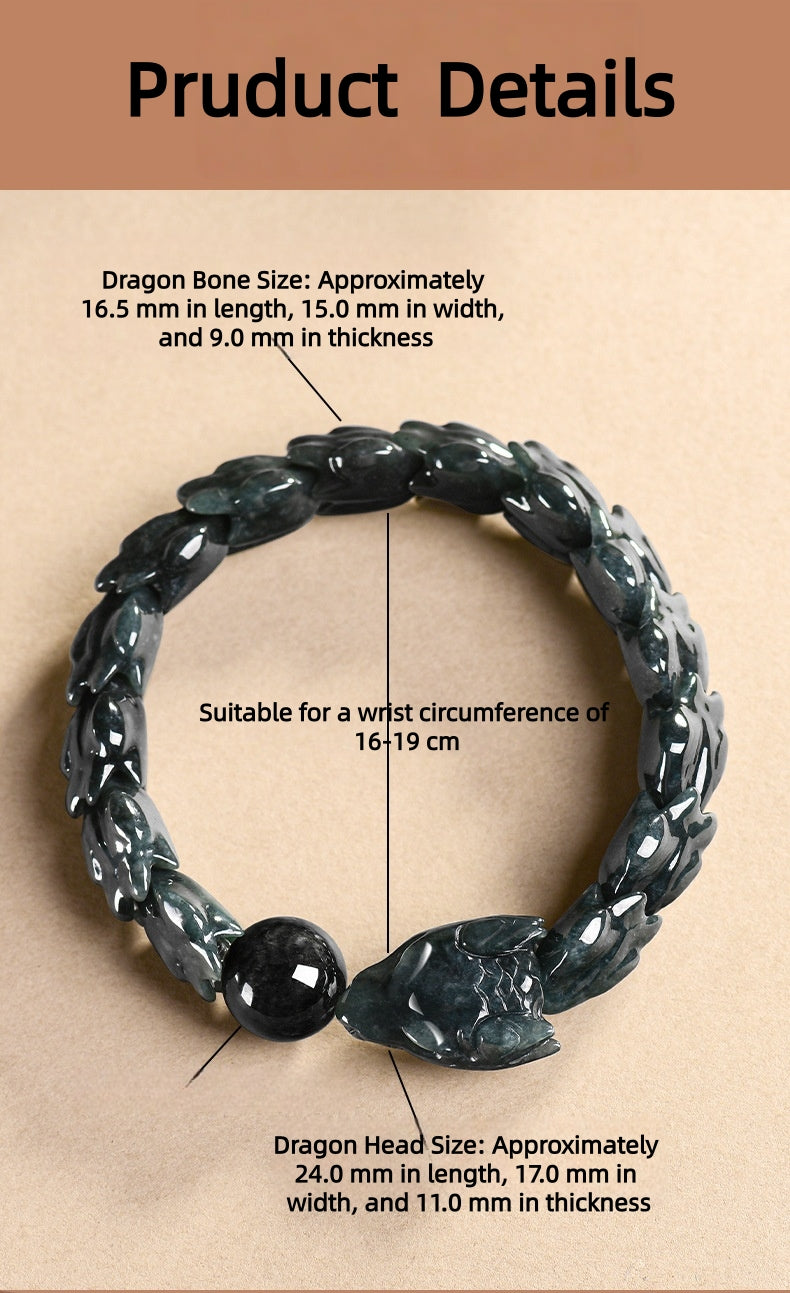 Natural Mystic Black Jadeite Dragon Bone Adjustable Bracelet - Gift Boxed with Certification | Ethical Luxury Jewelery | Unique Holiday Gift for Men & Women