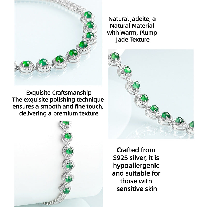 Natural Vibrant Green Jadeite Bracelet with Sterling Silver Setting | Gift Box with Certification | Luxury Jewelry, Christmas Birthday Gift for Women