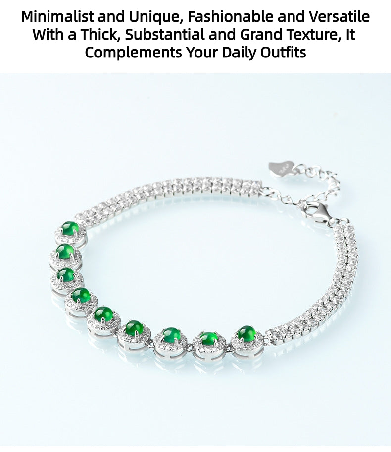 Natural Vibrant Green Jadeite Bracelet with Sterling Silver Setting | Gift Box with Certification | Luxury Jewelry, Christmas Birthday Gift for Women