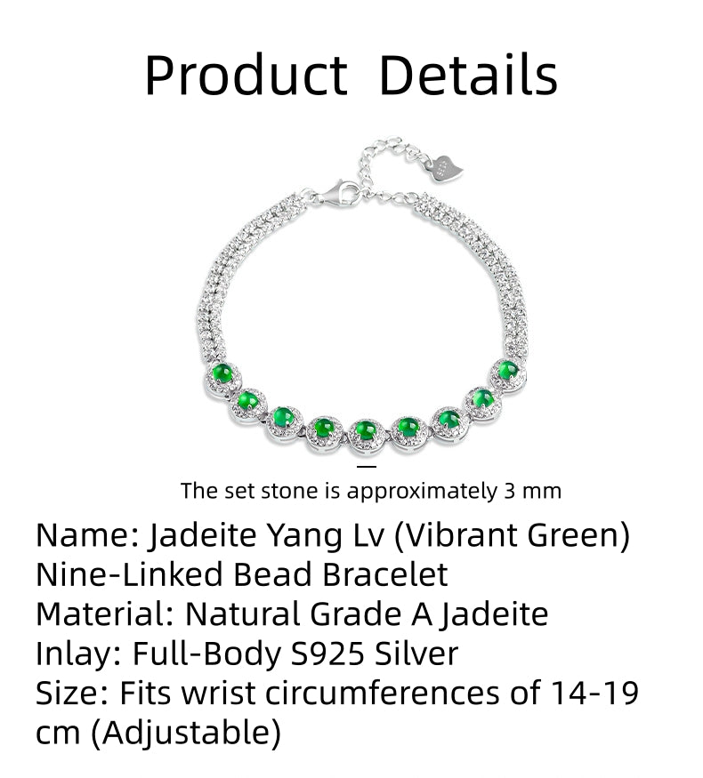 Natural Vibrant Green Jadeite Bracelet with Sterling Silver Setting | Gift Box with Certification | Luxury Jewelry, Christmas Birthday Gift for Women